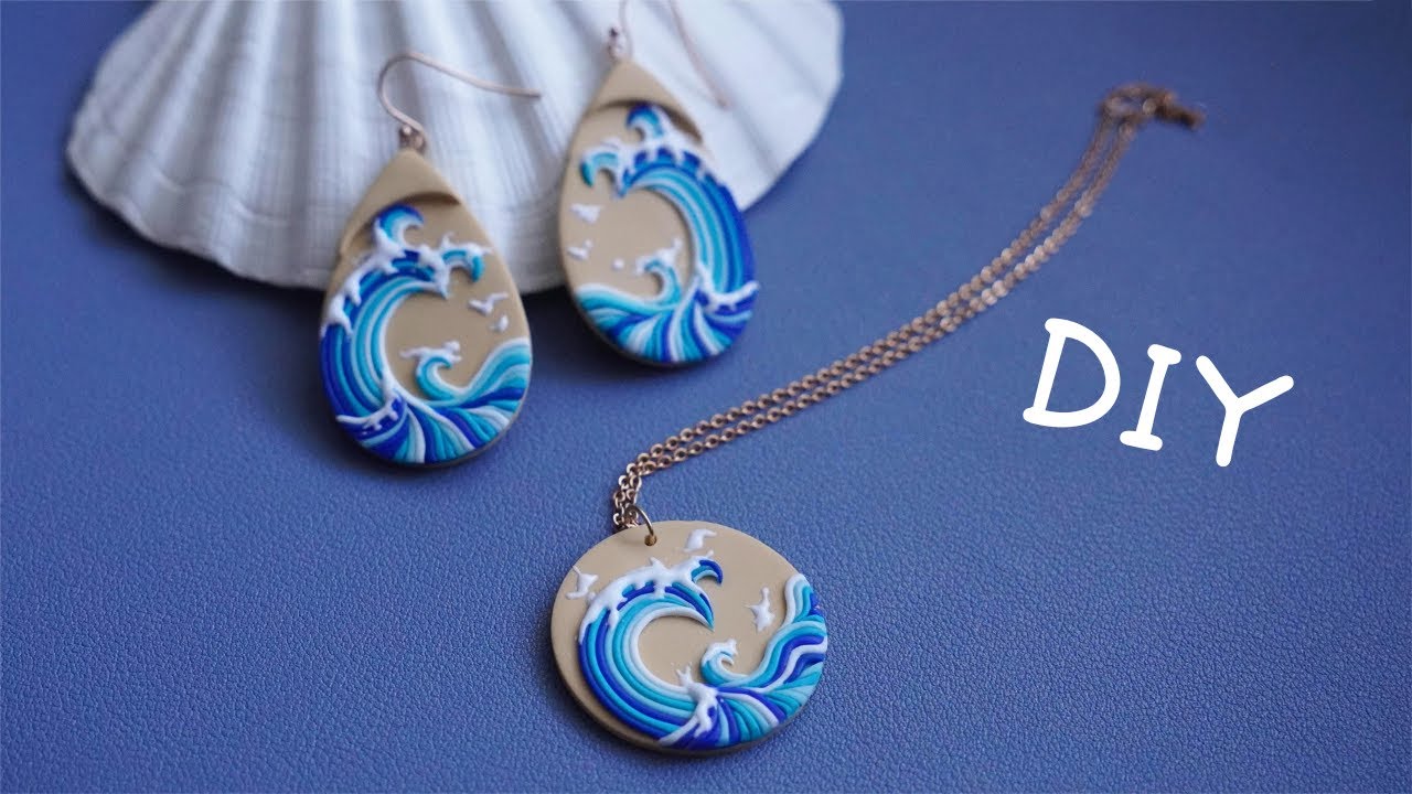 DIY🌊Серьги с узором укиё-э волны, глиняные украшения, руководство по ручному изготовлению.