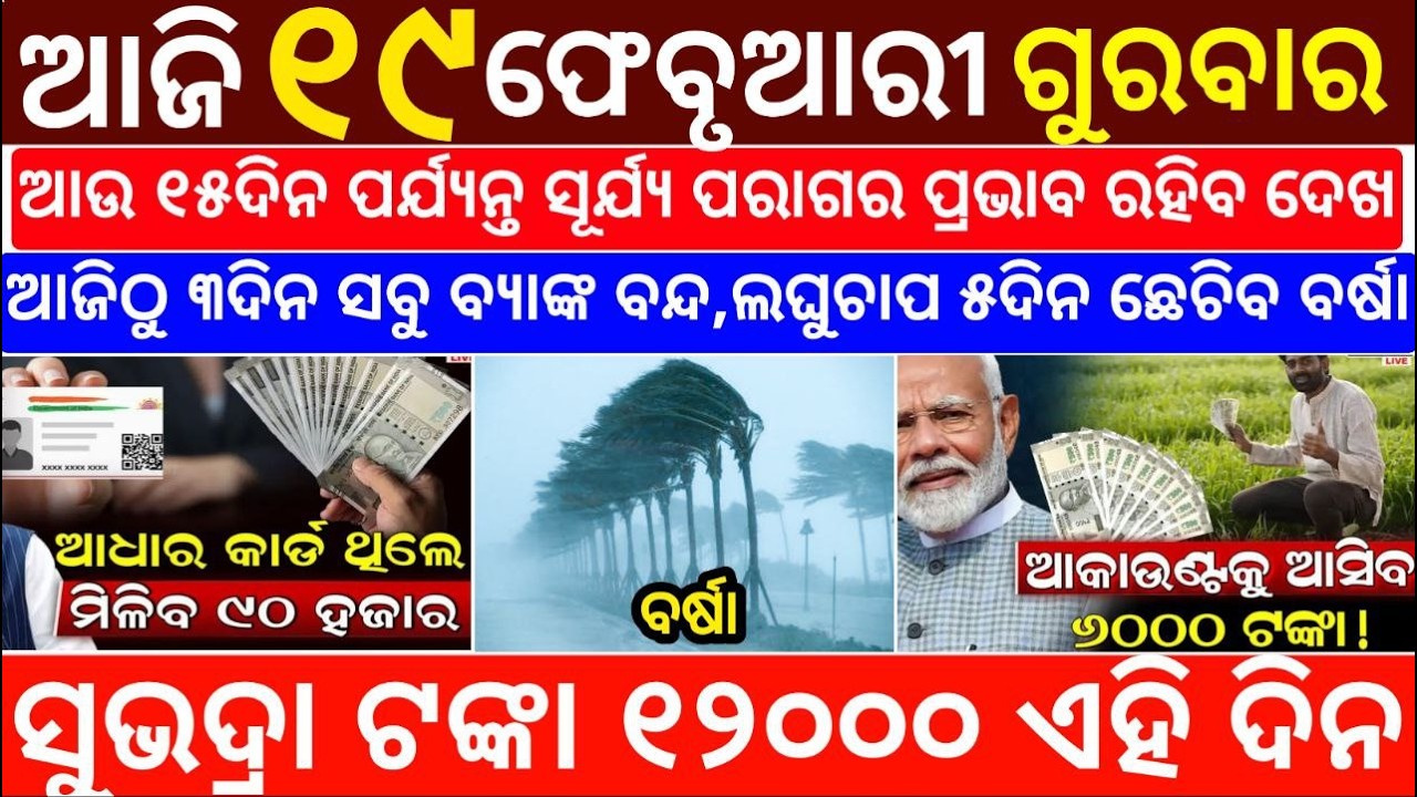 Today's Odia News/19 February 2026/Odisha News Today/PM Kisan Yojana/Subhadra Yojana/odisha news