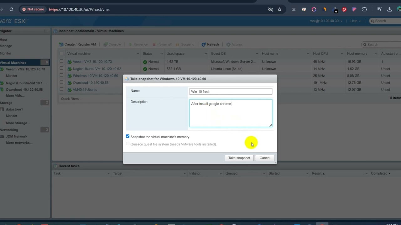 How to Take a Virtual Machine Snapshot in VMware ESXi  Step by Step Tutorial