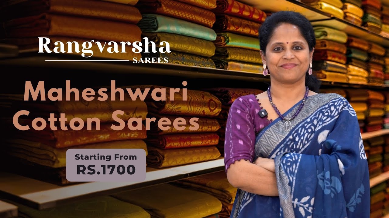 Maheshwari Cotton Sarees-Rangvarsha Sarees- Elegant printed Maheshwari Cotton Sarees at Rs.1700/-