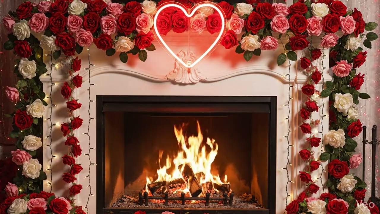 Valentine’s Day Romantic Fireplace ❤️ Cozy Love Music | 4K TV Screensaver for Couples