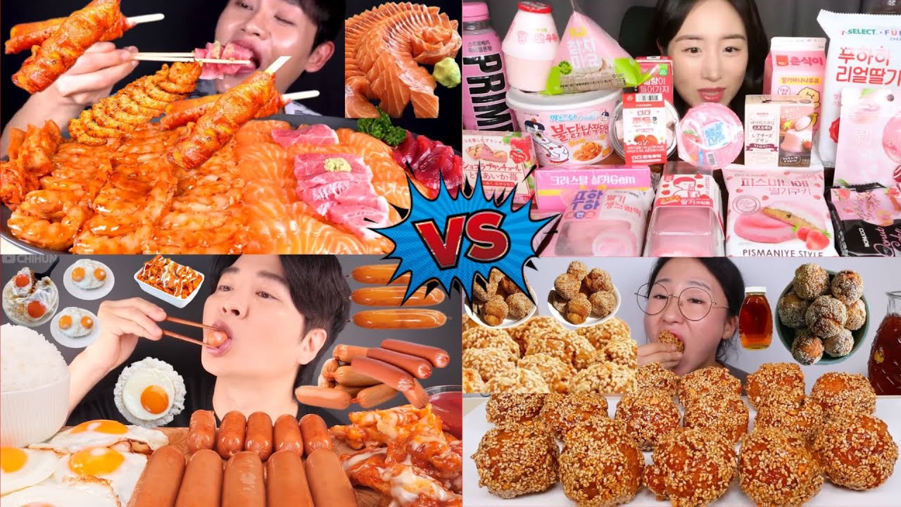 Seafood & Spicy Sausage VS Korean Desserts 🍣🌭🍡 | Ultimate Mukbang ASMR Battle