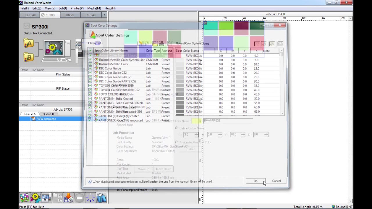 Roland VersaWorks - Spot Colour settings