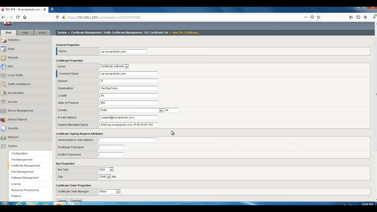 SecOpsTools - Generate CSR(Certificate Signing Request) through F5 Big IP and upload certificate