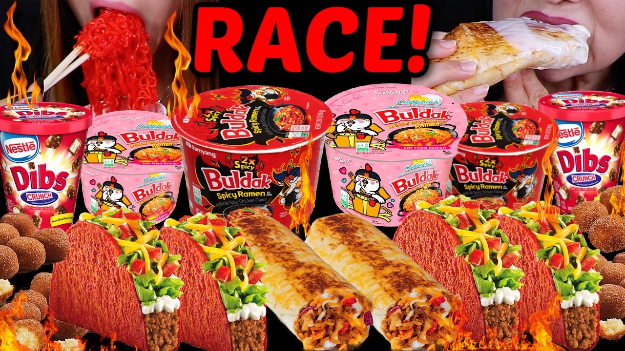 ASMR 10X SPICY BULDAK RAMEN & TACO BELL RACE! 먹방