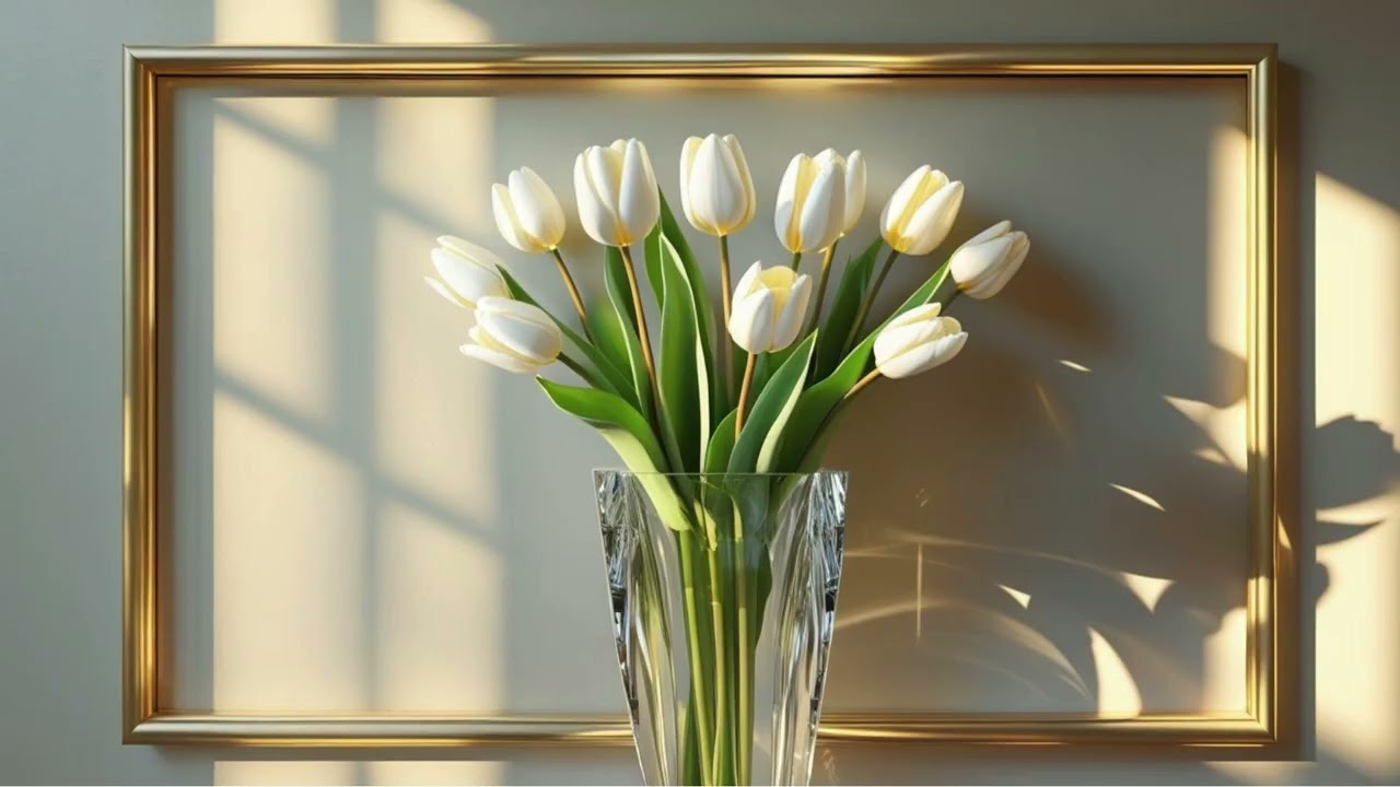Golden Frame Screensaver  #minimalistdesign  #floraldesign   #calmvibes  #homeambience  #tulipart