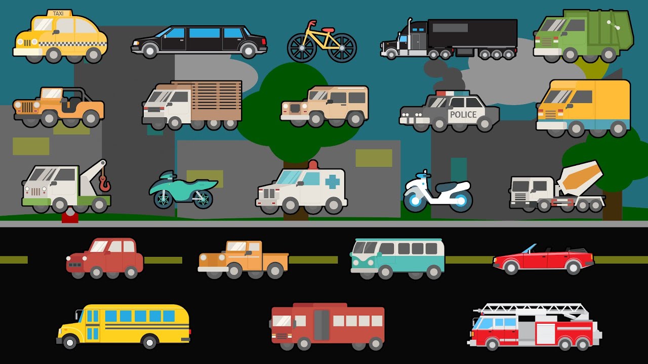 Learning Street Vehicles - Street Cars and Trucks - Children’s Educational Flash Card Videos