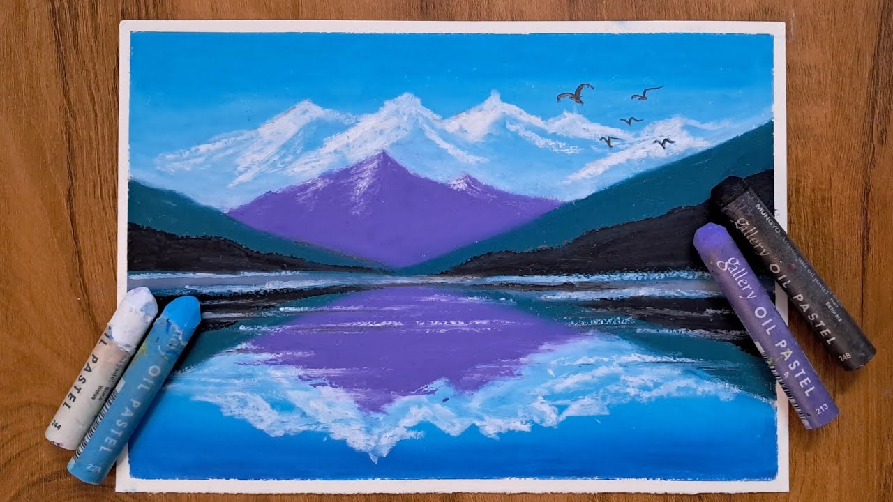 How to Draw Easy Landscape with Oil Pastels | Beautiful Scenery Drawing