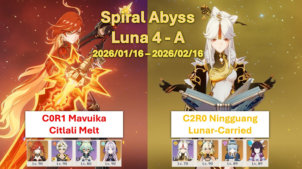 C0R1 Mavuika Melt & C2R0 Ningguang Lunar-Crystallize | Spiral Abyss Luna 4 Floor 12 F2P Showcase