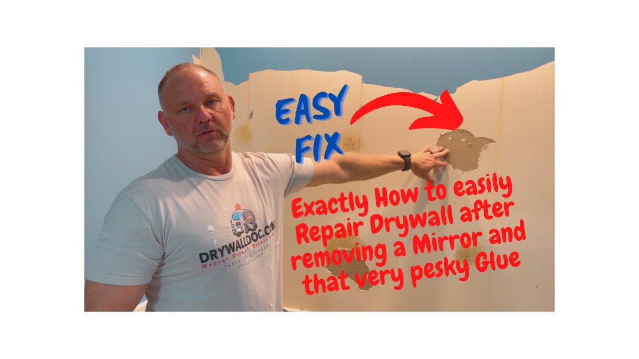 How to repair drywall wall where Mirror glue was after removing a Bathroom Mirror