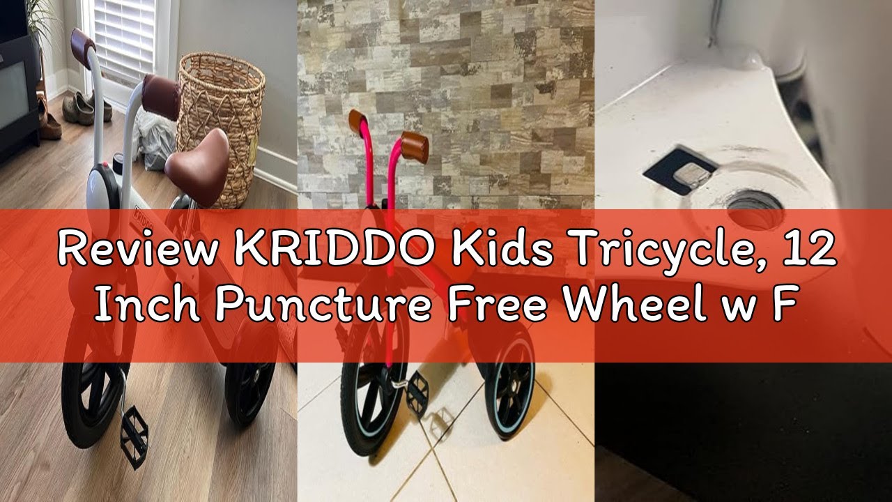 Review KRIDDO Kids Tricycle, 12 Inch Puncture Free Wheel w Front Light, Adjustable Seat Height, Gift