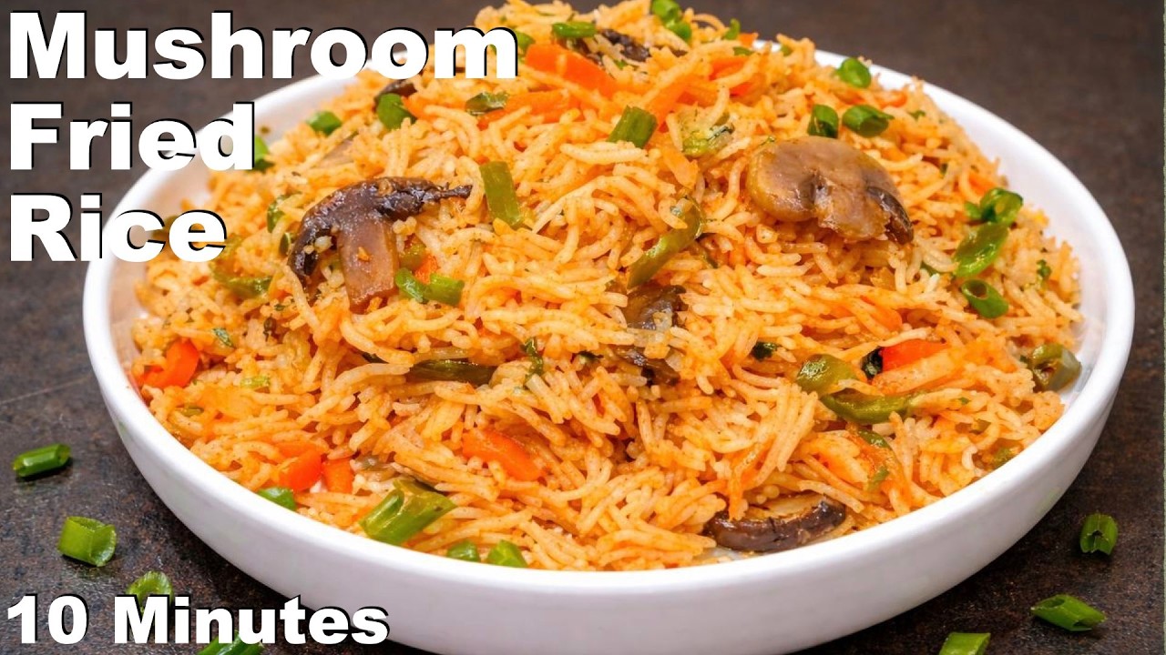 Quick & Easy Mushroom Fried Rice For Lunch | Easy Tiffin Recipe under 10 minutes | Lunch Box Recipes