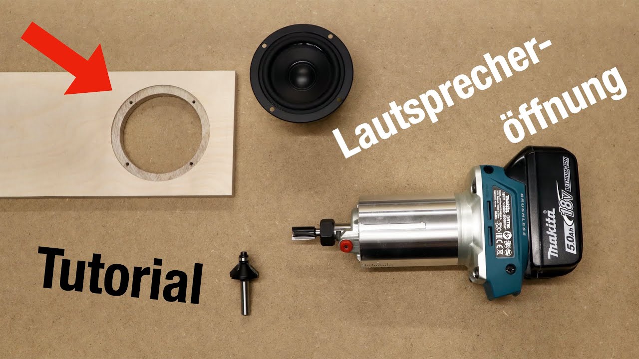Lautsprecher-Öffnungen fräsen mit dem Fräszirkel Lautsprecher selber bauen Tutorial Oberfräse DIY