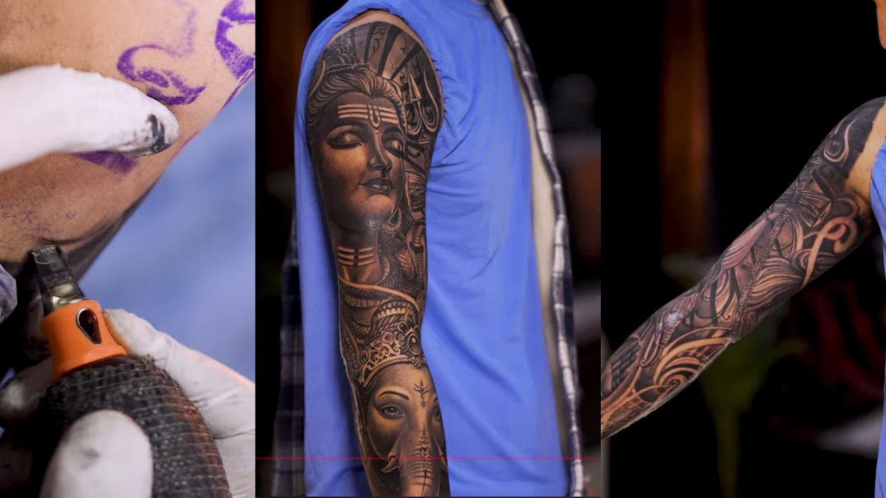 lord shiva and ganesh full sleeves tattoo | nepal tattoo