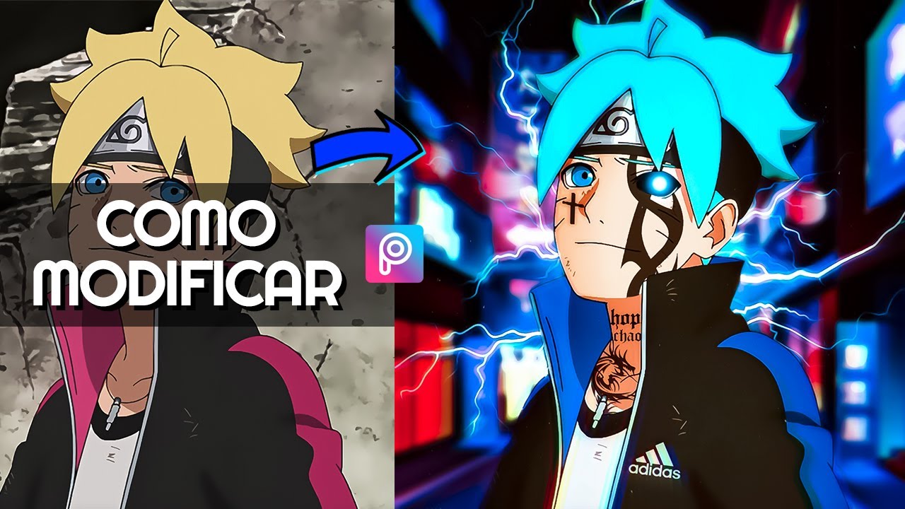 Como editar personagem de ANIME Boruto Naruto | Edit PicsArt app | Colocar tatuagem, efeitos, olhos