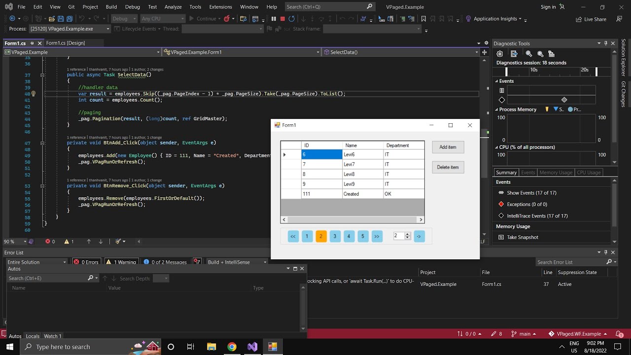 C# Datagridview easy pagination with VPaged.WF