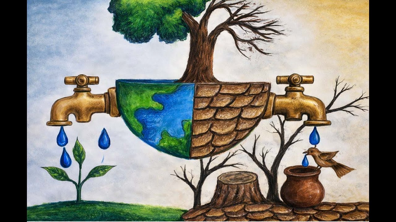 How to draw Water conservation | World Water Day easy oil pastel drawing | Save water | step by step
