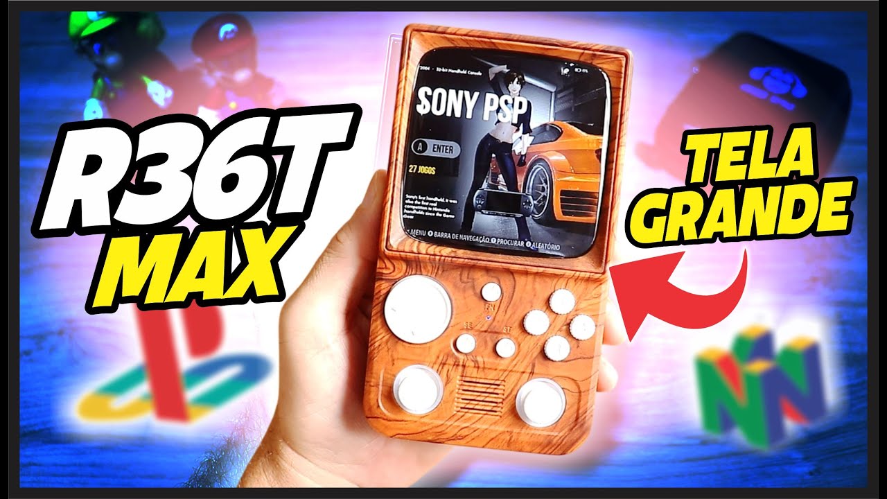 Vídeo Game Portátil R36T MAX que Perece Uma TV de TUBO e RODA TUDO!