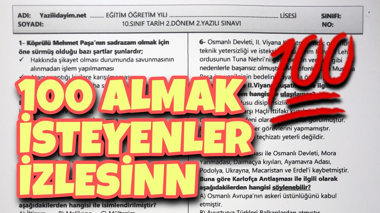10.Sınıf Tarih 2.Dönem 2.Yazılı
