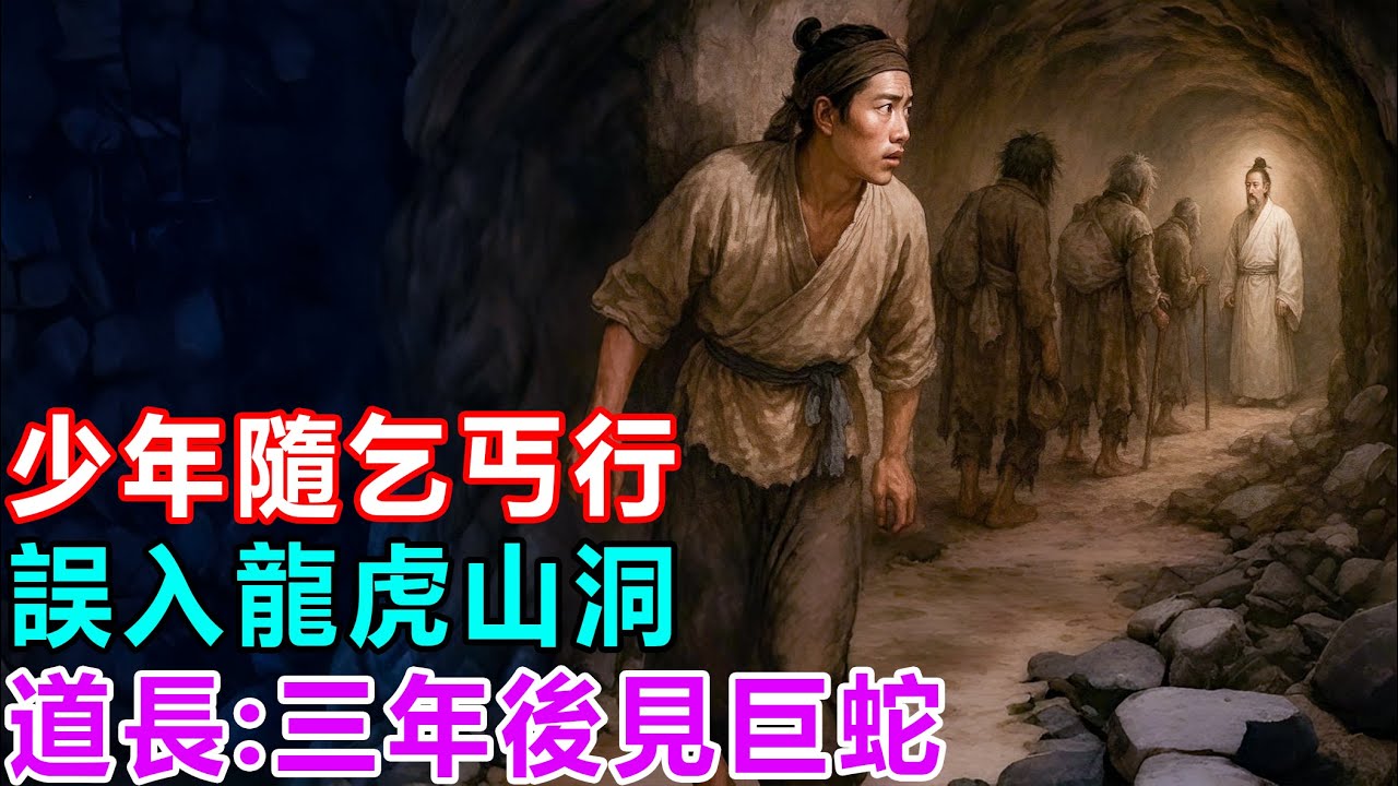 民間故事：少年隨乞丐行，誤入龍虎山洞，道長：三年後見巨蛇