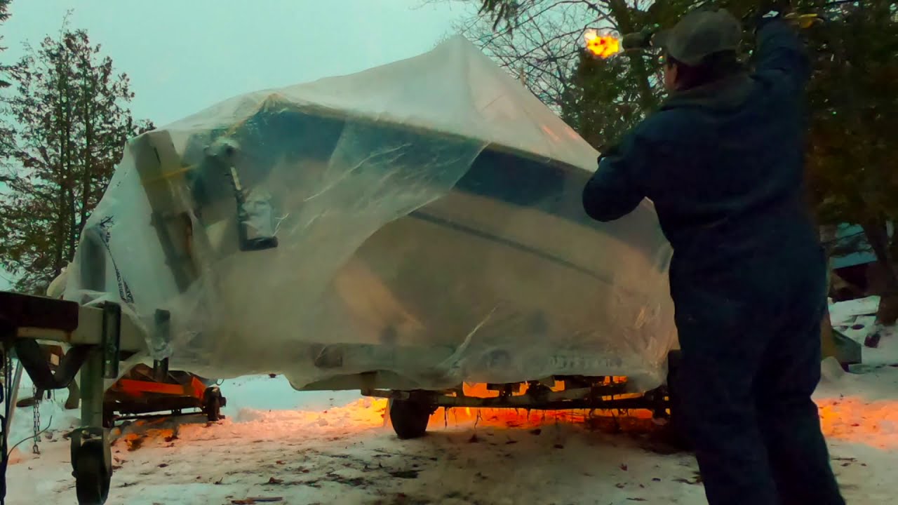 DIY Boat Shrink Wrap hack using 6 mil poly Vapour barrier from Home Depot | Timelapse | winterizing