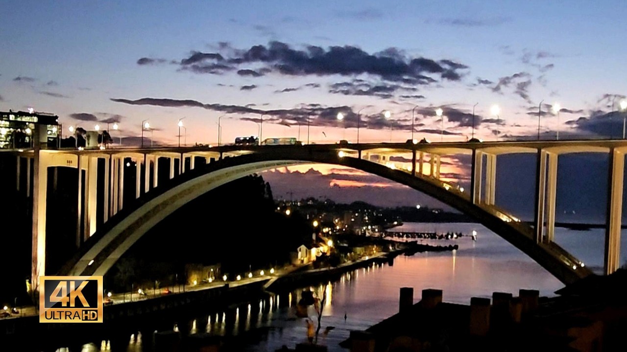 Relaxing Porto Sunset Ambience | Douro River & Arr&aacute;bida Bridge | Real City Sounds 4K HDR