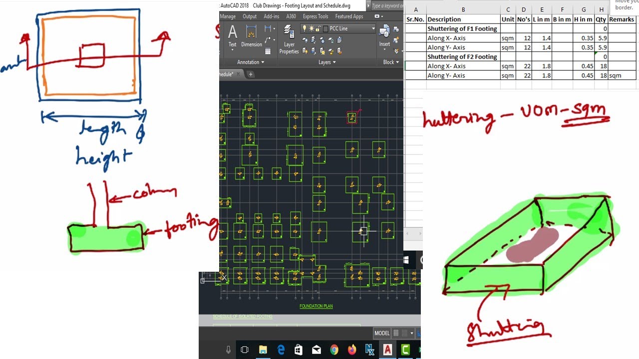 Estimation of Shuttering Qty of Footing - Real Time Project