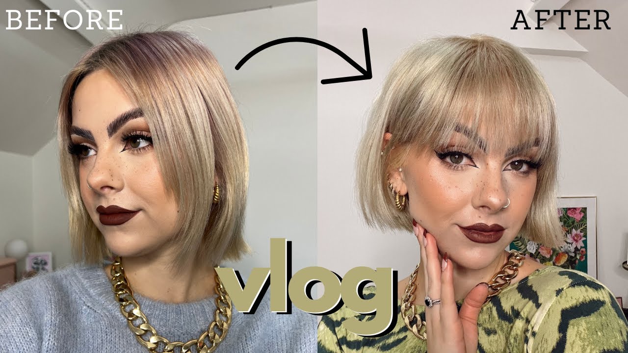 HAIR TRANSFORMATION - Bleached Roots & French Bob with Fringe | VLOG