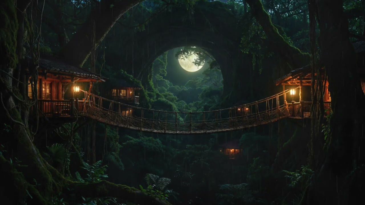 Close Your Eyes Now ✦ Rainy Forest Bridge Village Ambience for Deep Sleep
