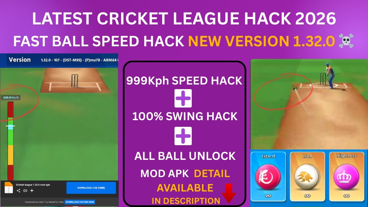 Cricket League 999kph Speed Hack | 100% Swing Hack | Normal Player |  Cricket league 1.32.0 Mod hack