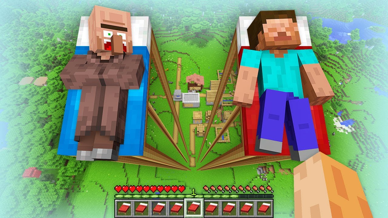 I look this TALLEST HEROBRINE BED vs VILLAGER BED in Minecraft !!! New Secret Biggest Bed Village !!