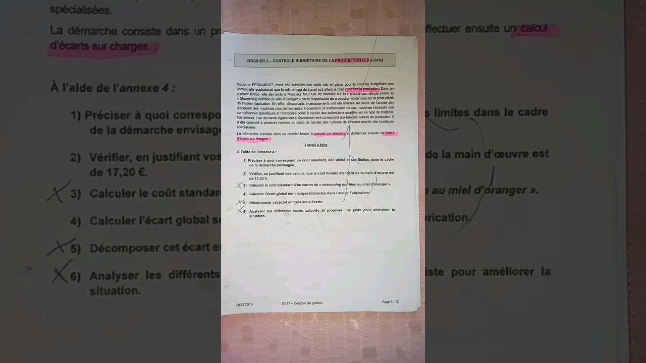 Sujet UE 11 Contr&ocirc;le de gestion dossier 2 | 2019 |