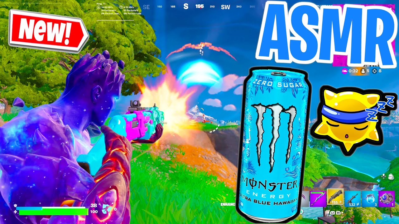 ASMR Gaming 😴 Fortnite Monster Energy Ultra Blue Hawaiian Taste Test Relaxing 🎮🎧 Controller Sounds 💤