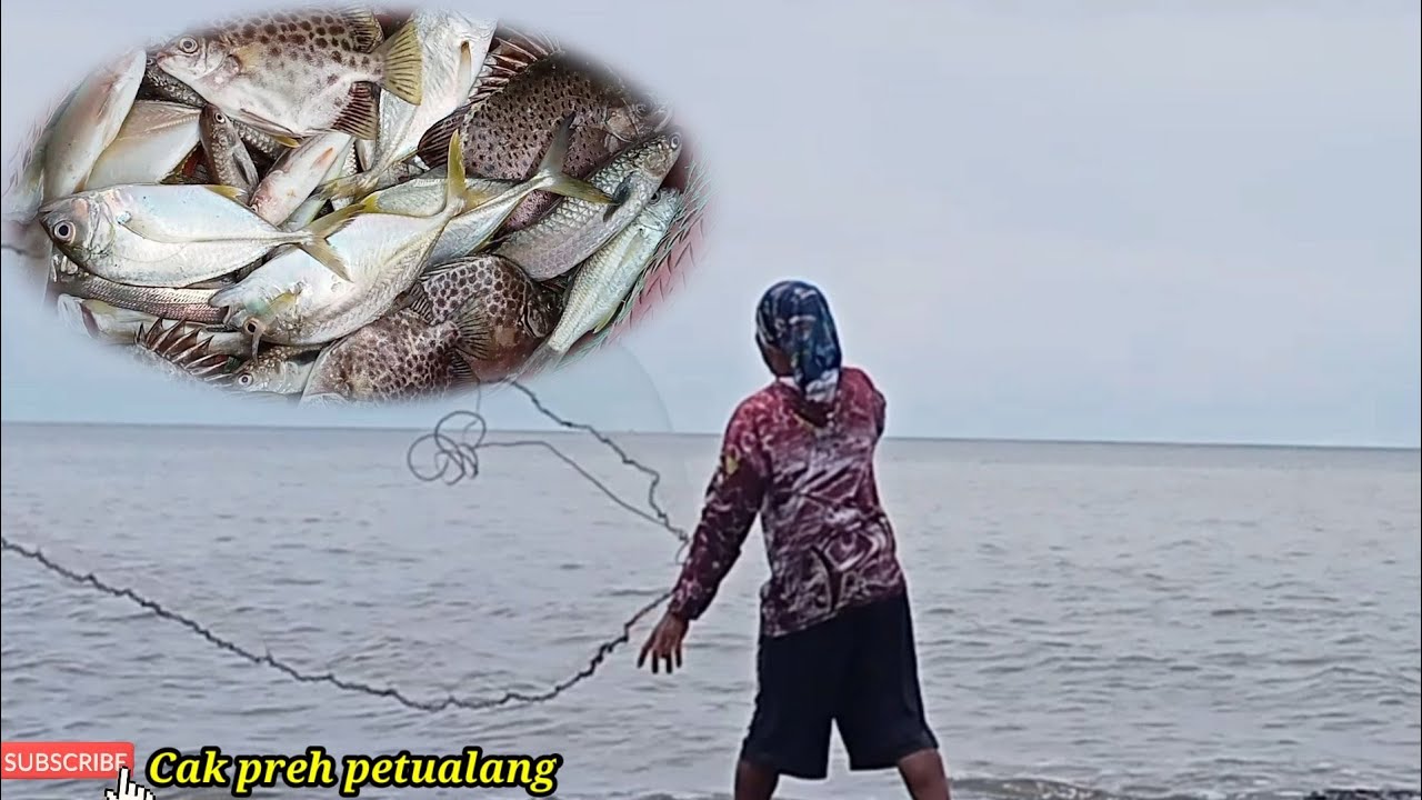 Menjala ikan pinggir pantai saat air surut