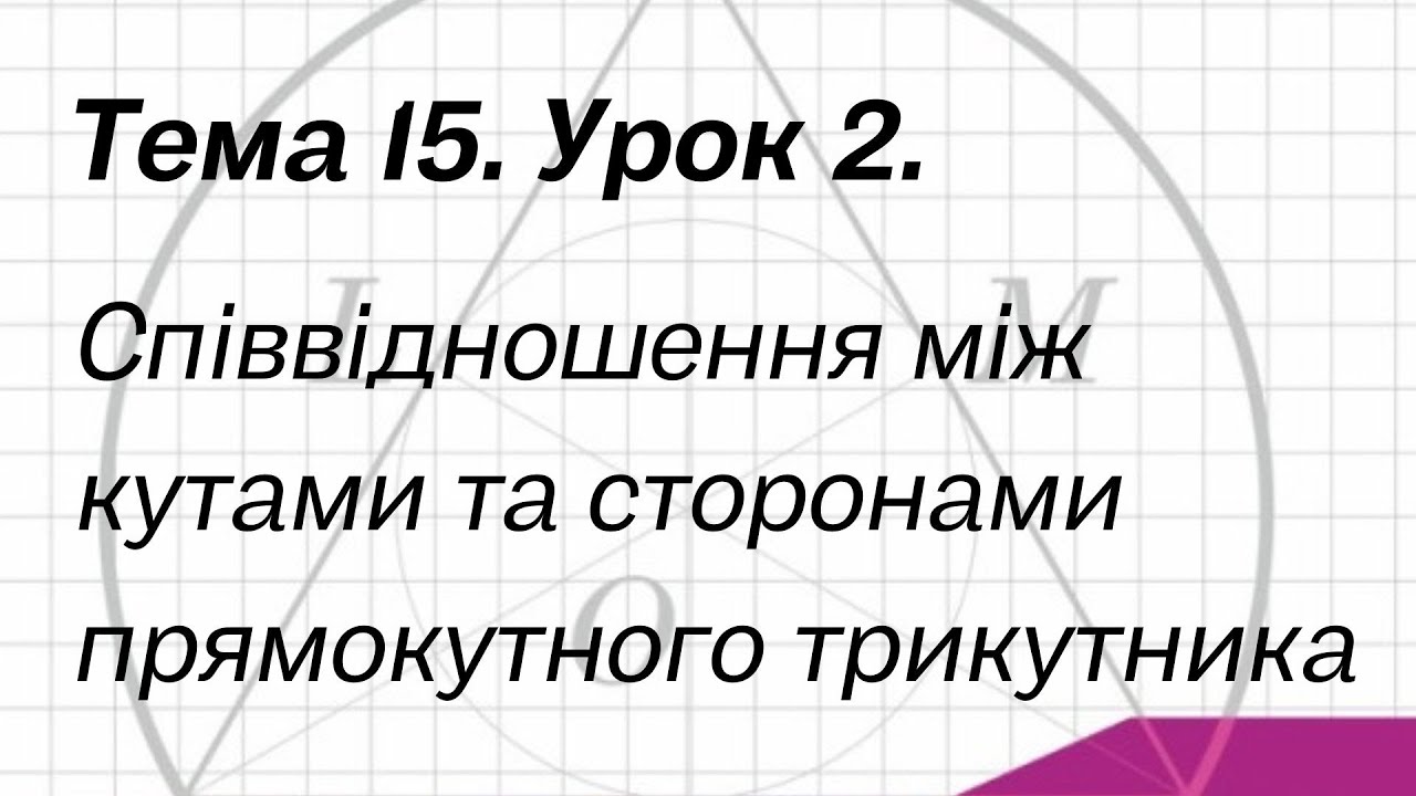 Тема 15. Урок 2. Співвідношення між кутами та сторонами прямокутного трикутника