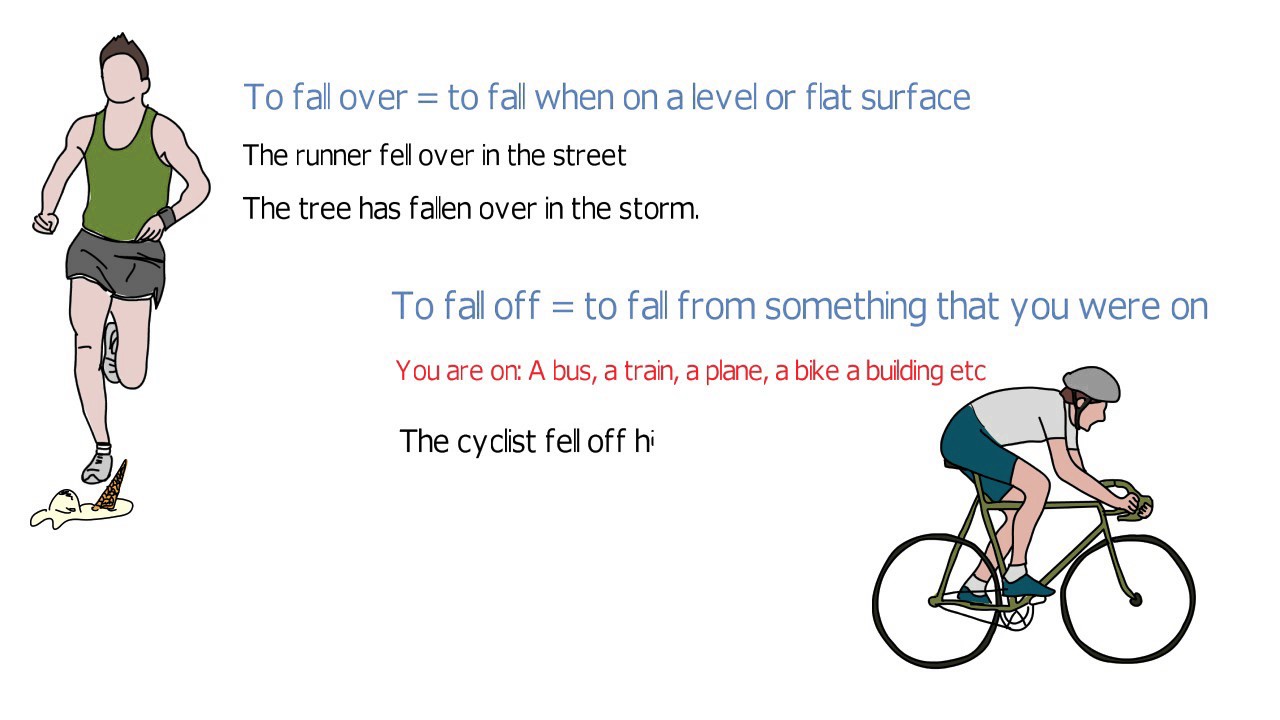 The difference between 'to fall down' and 'to fall over' (advanced English lessons)