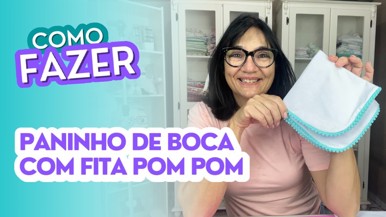 Como costurar paninho de boca em malha com fita pom-pom