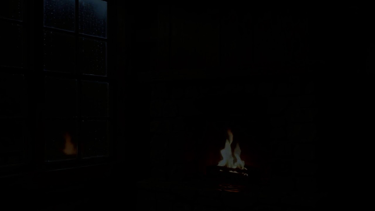 Dark Stormy Night Rain Sounds with Fireplace for Better Sleep