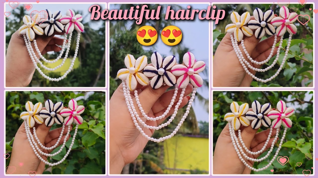 Beautiful Cowrie Shell Hairclip 😍💝Diy Cowrie Shell hair accessories 💖#handmade #diy #hairclip