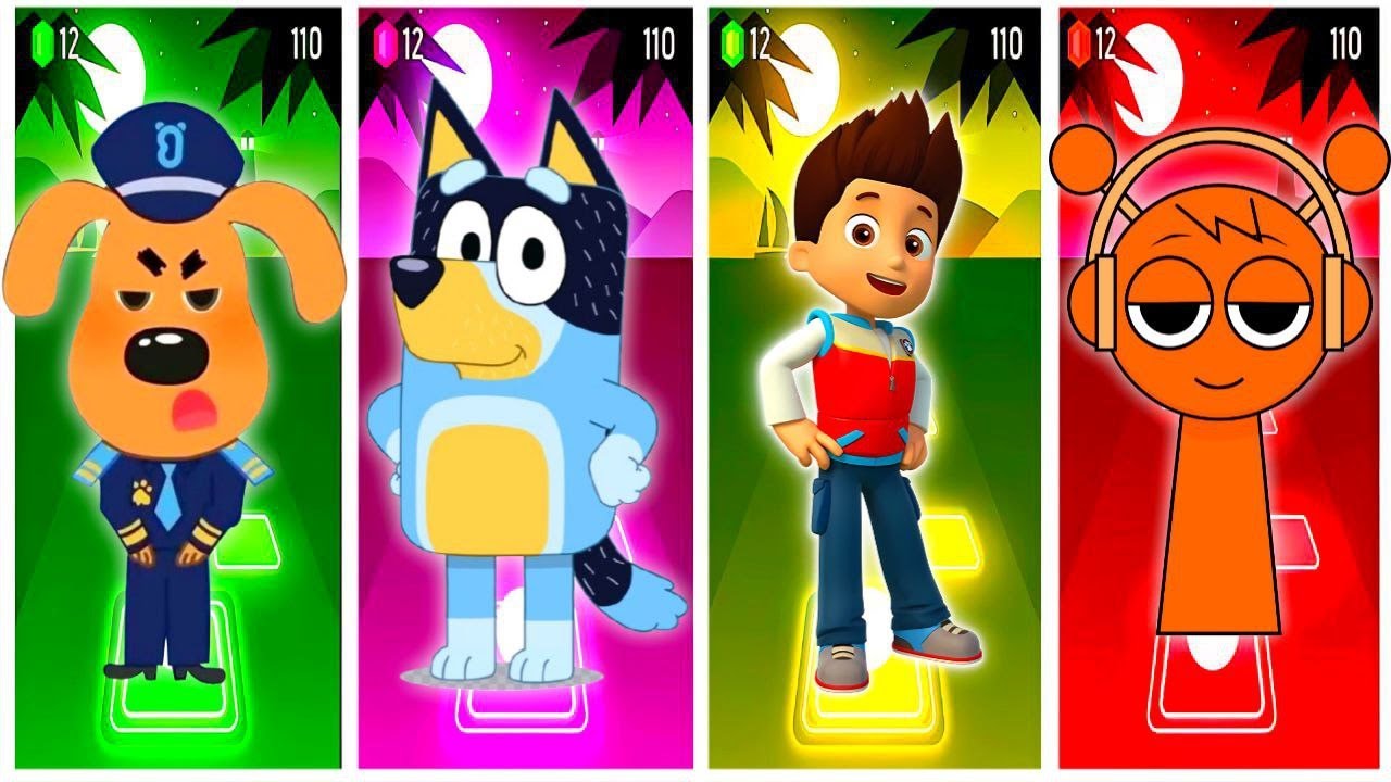 SHERIFF LABRADOR🆚BLUEY BINGO🆚PAW PATROL🆚SPRUNKI Tiles Hop EDM Rush🎶| Who Is Best?#coffindance