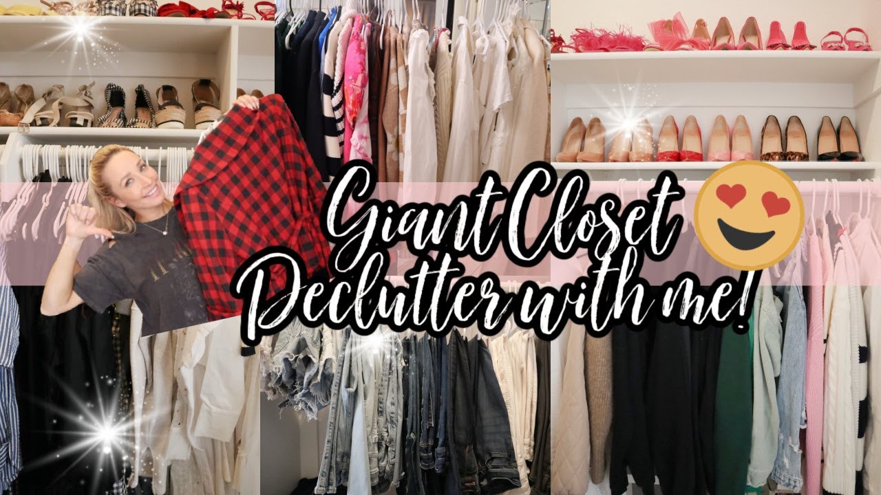 GIANT CLOSET DECLUTTER WITH ME 😳GETTING RID 50% OF MY CLOSET 😅