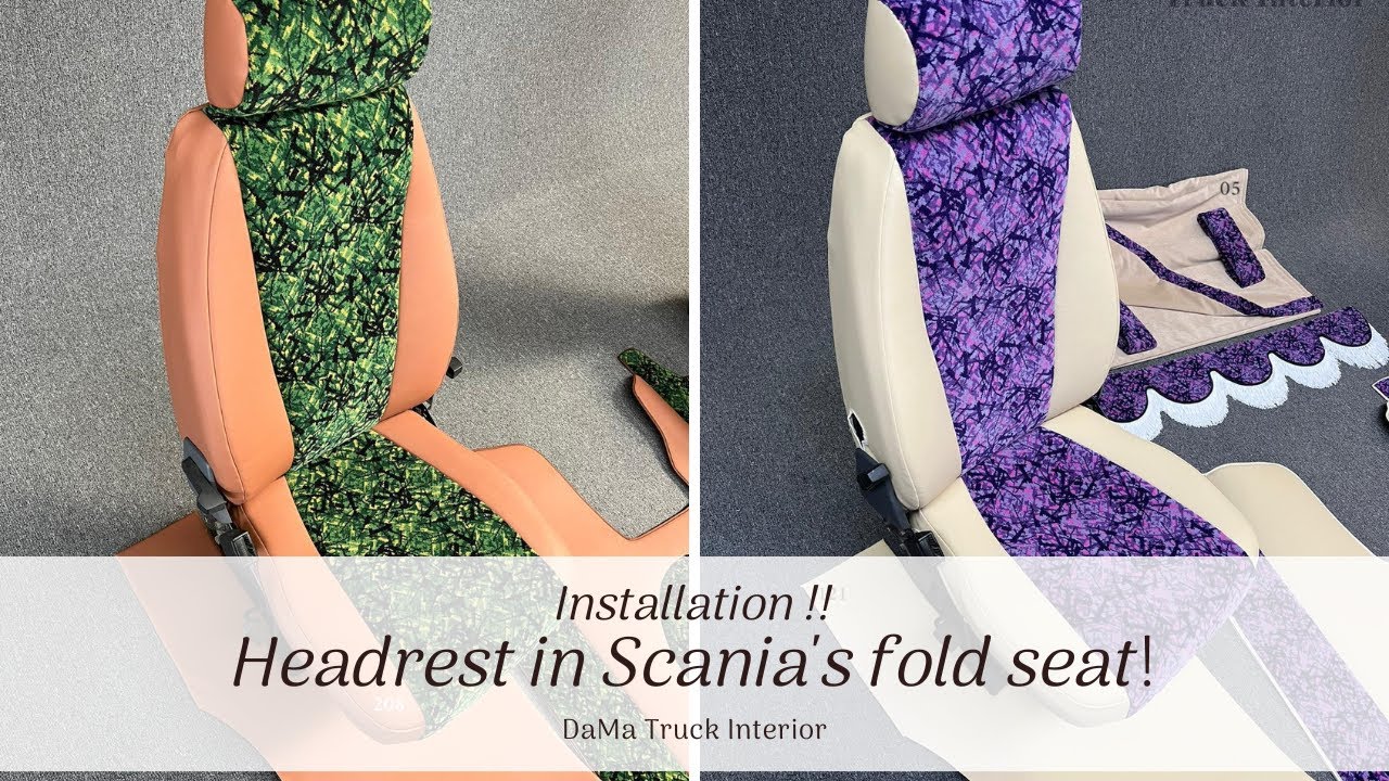 Installation of headrest cover in Scania's fold seat!
