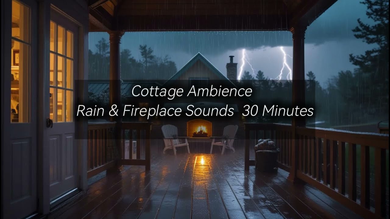 Cottage Ambience - Rain & Fireplace Sounds | 30 Minutes