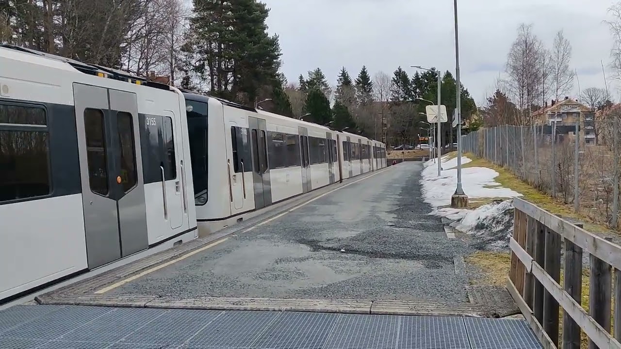 Subway arriving Bergkrystallen station in Oslo, Norway.