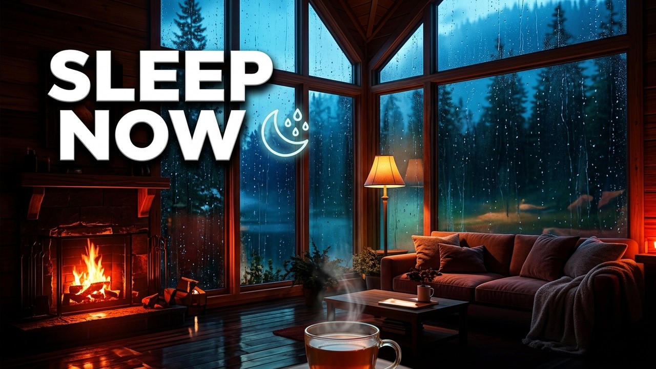 Rain Sounds on Window & Cozy Fireplace 🔥 6 Hours Cabin Ambience for Sleep, Study & Relax