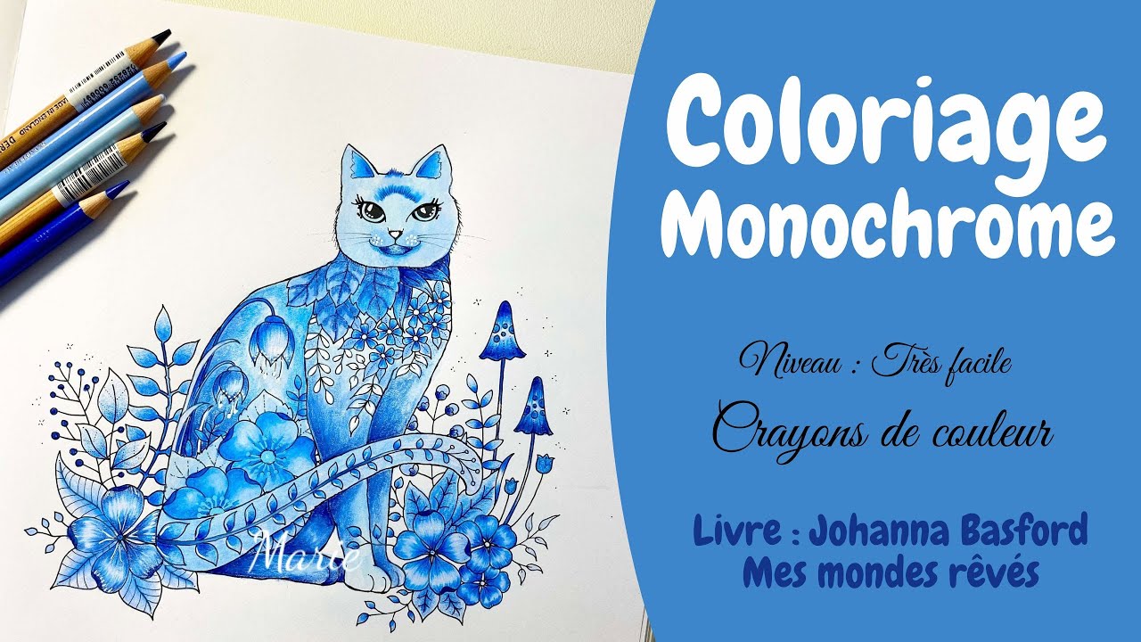 ASTUCE & COLORIAGE : Défi relevé ! Coloriage en monochrome Bleu Facile dégradé crayons de couleur