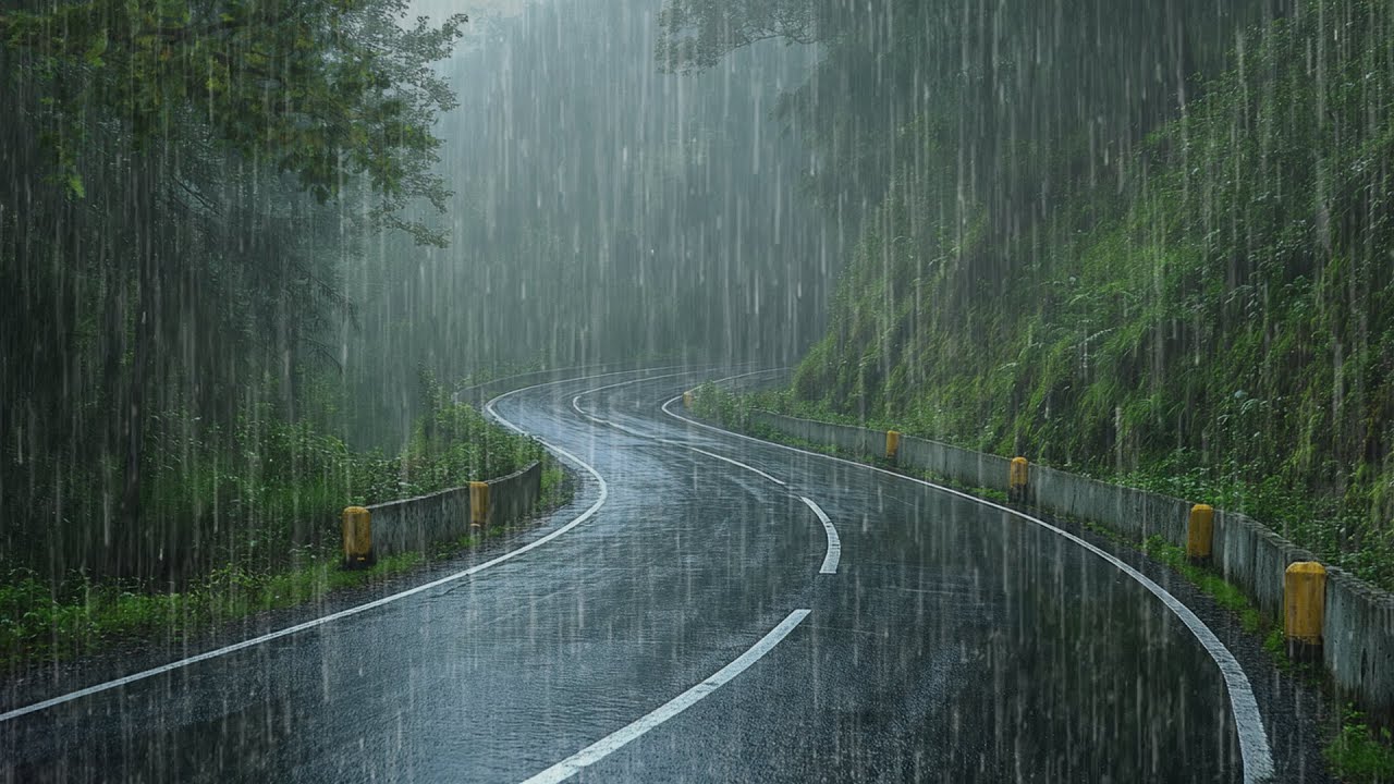 Rain noises for sleep -  heavy rainstorm on the road | Let yourself relax deeply and fall asleep