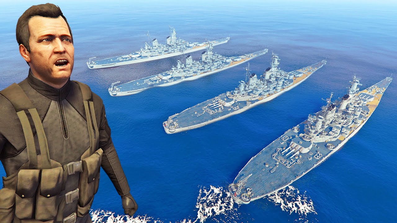 معركة السفن الحربية الكبرى في لعبة جي تي أي 5 | GTA V BATTLESHIP BOATS