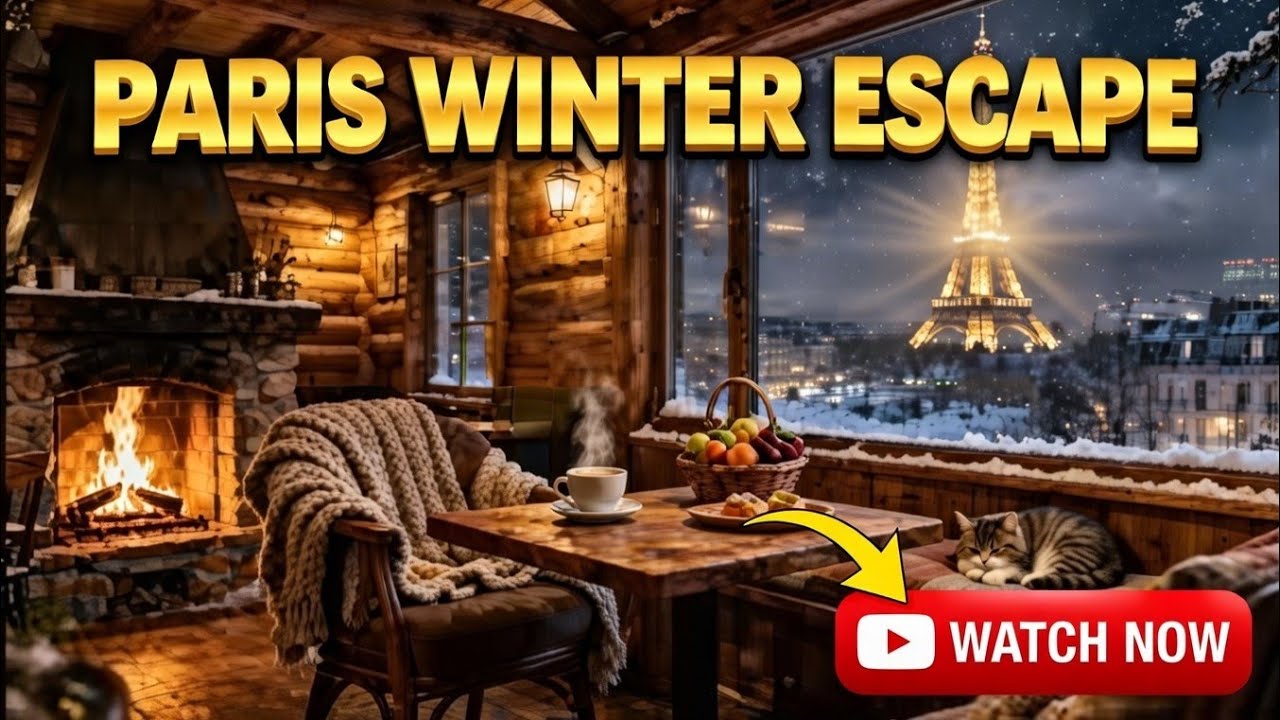 Snowy Cafe Jazz Night in Paris ❄️ Cozy French Café Ambience for Deep Sleep with Sleeping Cat