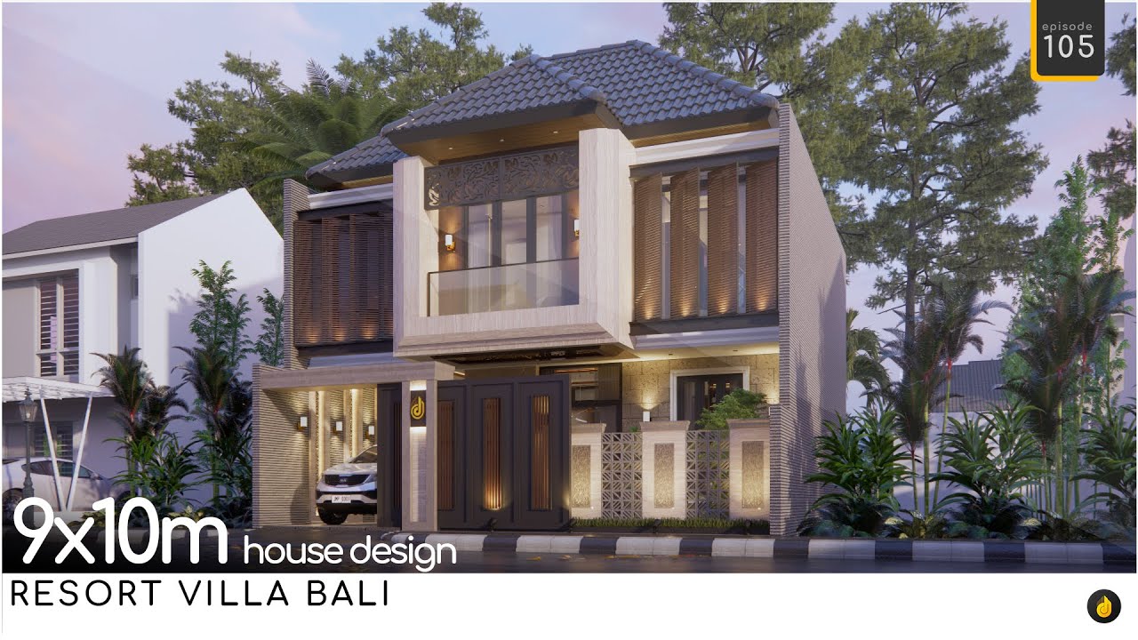 ** 9x10m house design ** Rumah 2 lantai gaya villa bali